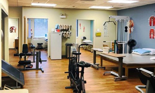 Interior of a Dosher Physical Therapy clinic treatment area.